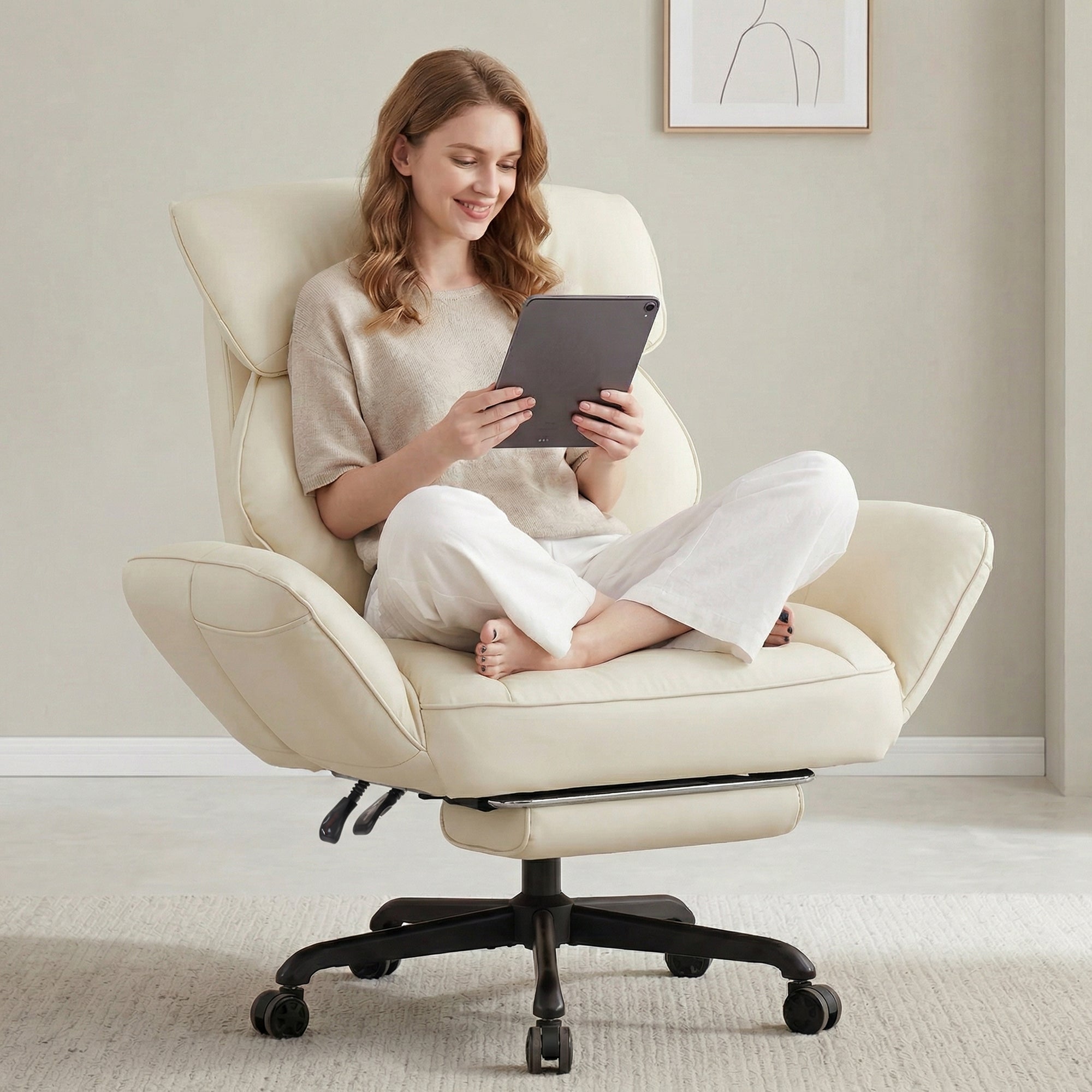 Ultifit B2-02 Big and Tall Office Chair with Swivel Armrests, Executive Leather Criss Cross Desk Chair with Spring Cushion, Ergonomic Computer Chair with Headrest & Footrest