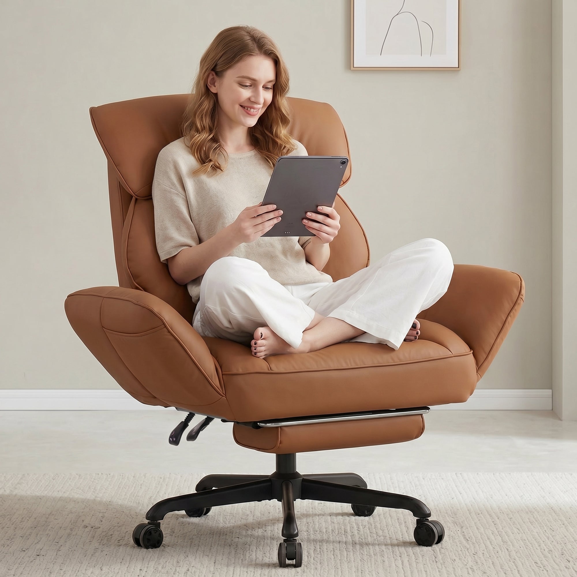 Ultifit B2-03 Big and Tall Office Chair with Swivel Armrests, Executive Leather Criss Cross Desk Chair with Spring Cushion, Ergonomic Computer Chair with Headrest & Footrest
