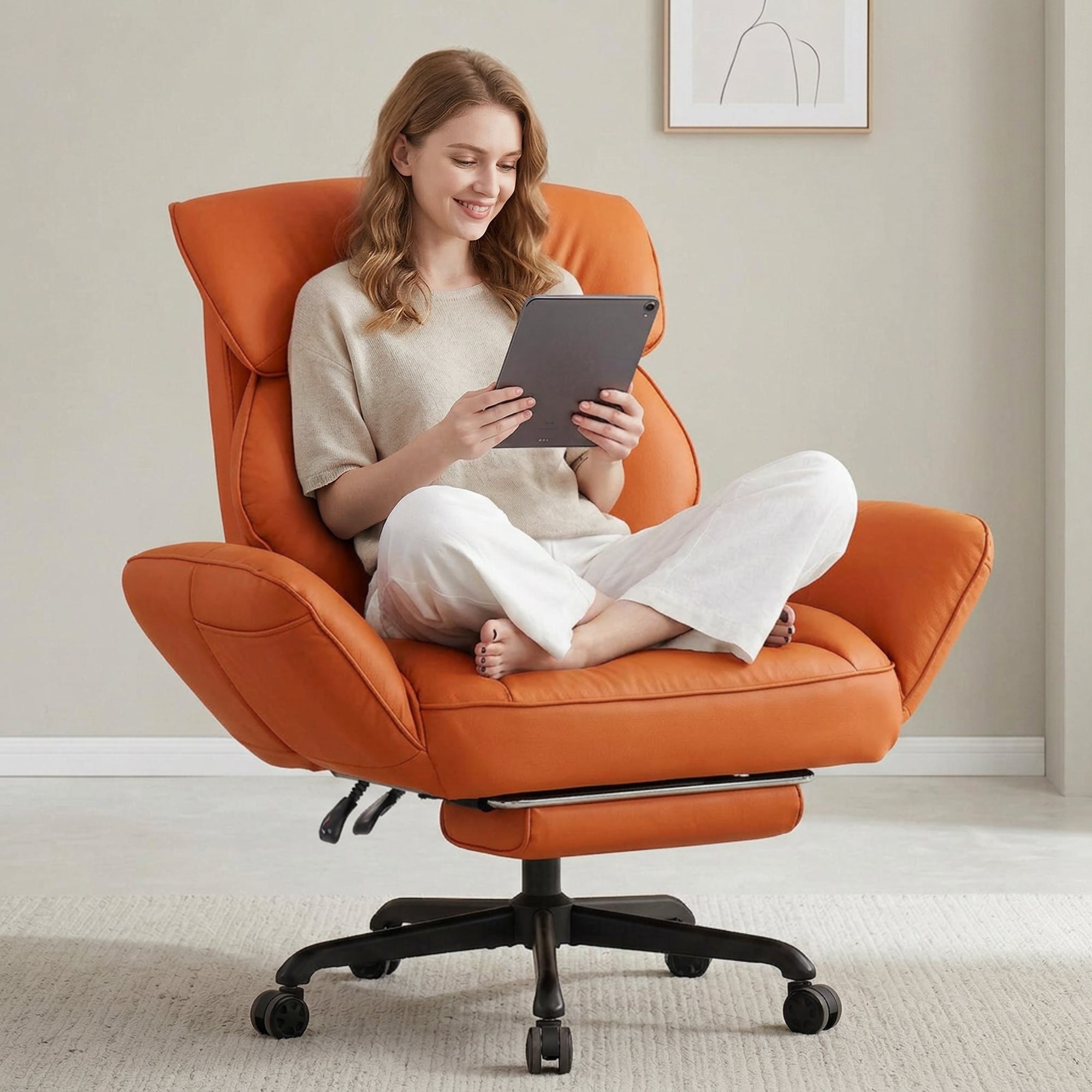 Ultifit B2-04 Big and Tall Office Chair with Swivel Armrests, Executive Leather Criss Cross Desk Chair with Spring Cushion, Ergonomic Computer Chair with Headrest & Footrest