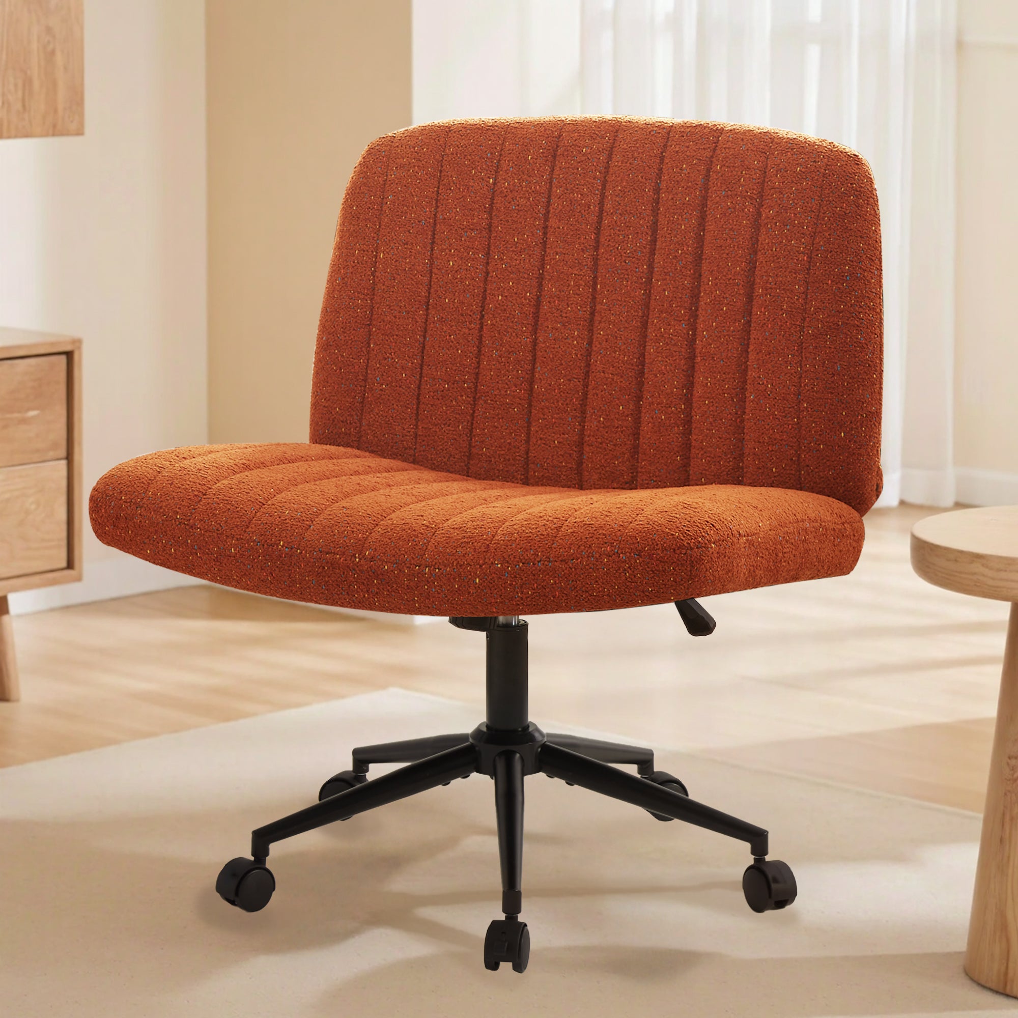 Ultifit H1-03 Office Chair Armless Criss Cross with Wheels, Preminum Fabric Home Legged Desk Chair, Adjustable Swivel Computer Chair, Wide Seat Vanity Chair