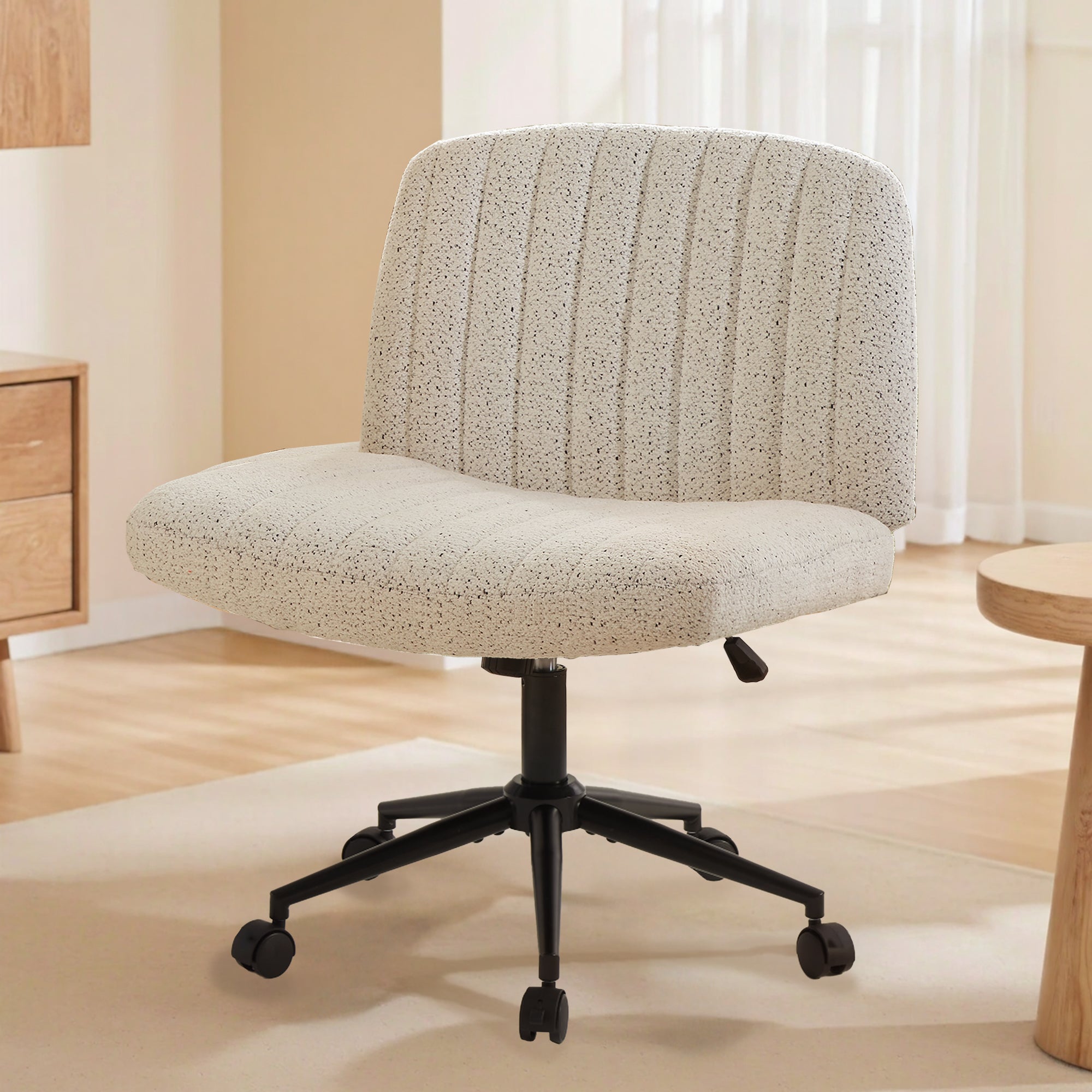 Ultifit H1-01 Office Chair Armless Criss Cross with Wheels, Preminum Fabric Home Legged Desk Chair, Adjustable Swivel Computer Chair, Wide Seat Vanity Chair