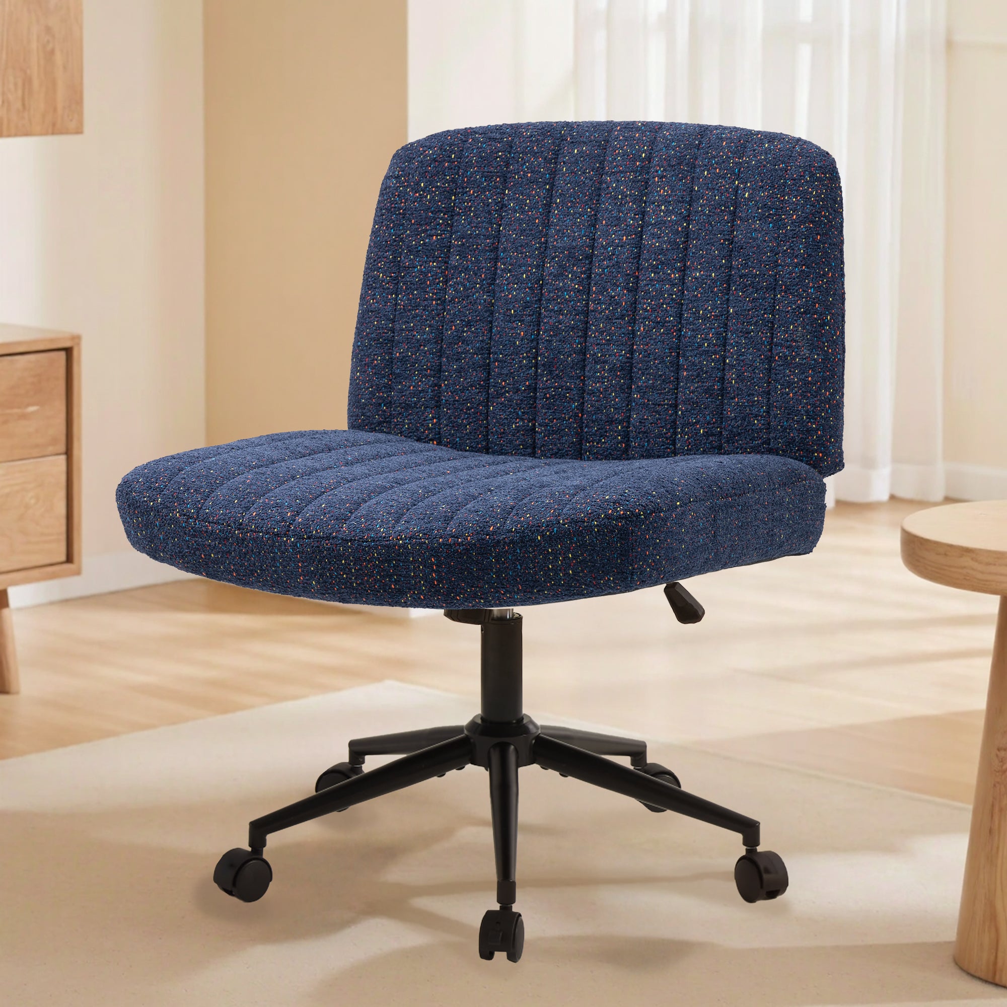 Ultifit H1-07 Office Chair Armless Criss Cross with Wheels, Preminum Fabric Home Legged Desk Chair, Adjustable Swivel Computer Chair, Wide Seat Vanity Chair