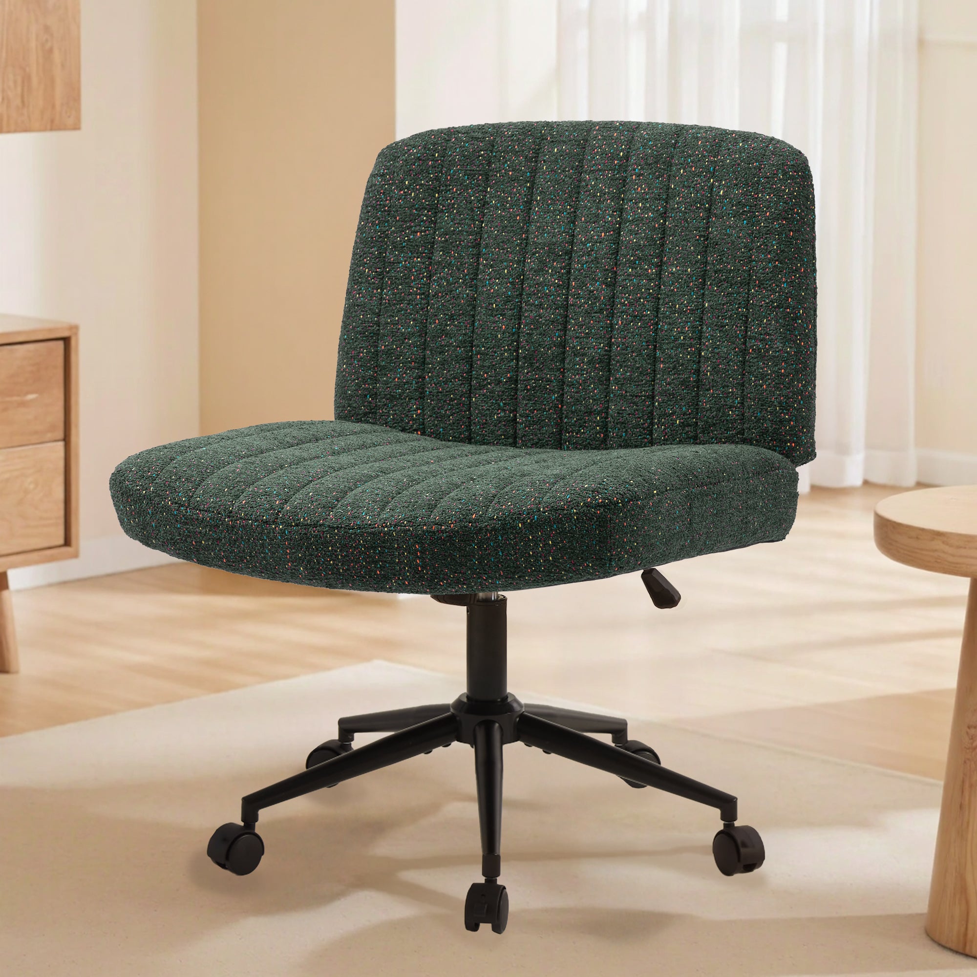 Ultifit H1-02 Office Chair Armless Criss Cross with Wheels, Preminum Fabric Home Legged Desk Chair, Adjustable Swivel Computer Chair, Wide Seat Vanity Chair