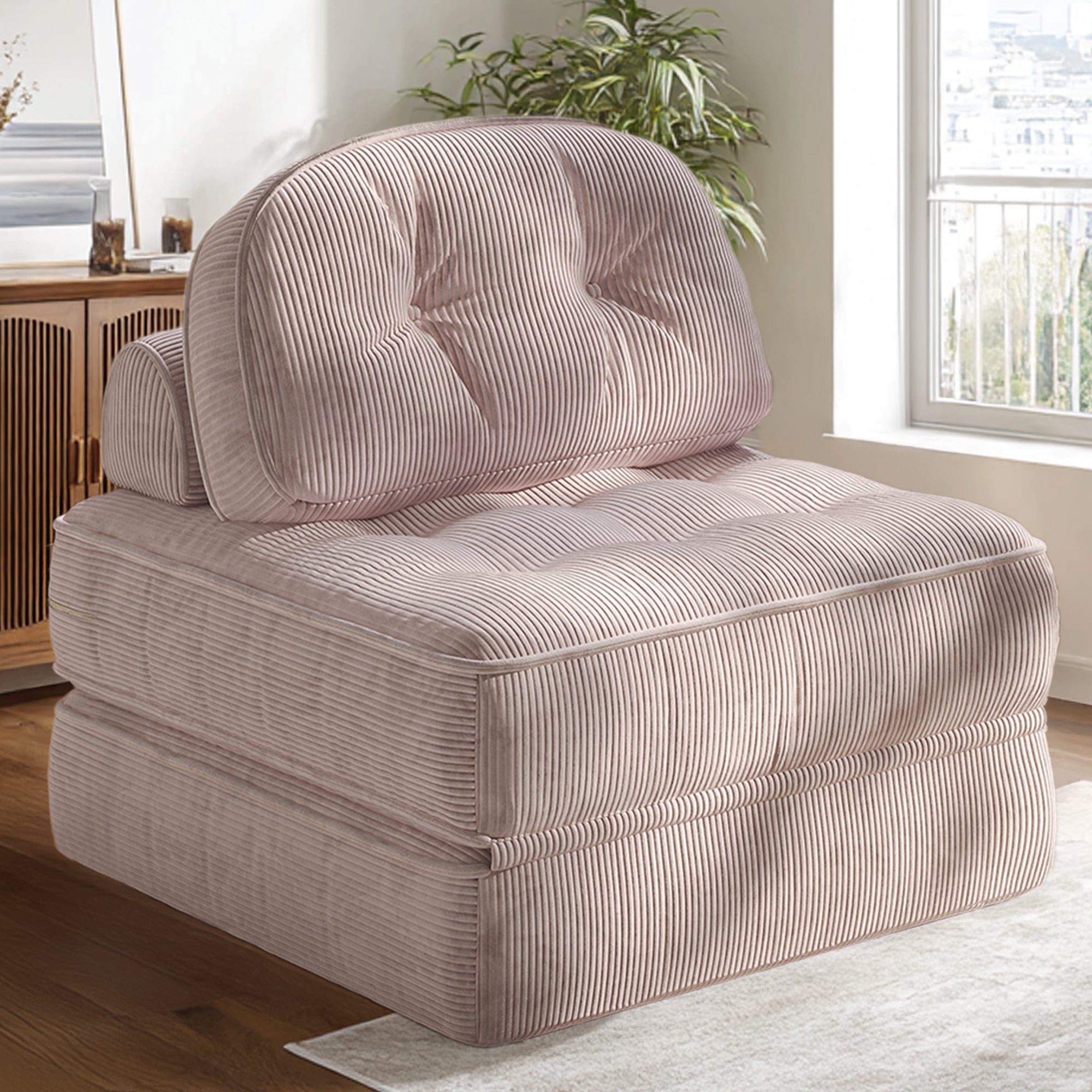 Ultifit F1A-02 Folding Sofa Bed, Convertible Sleeper Sofa with Pillow & Back Support, Portable High‑Density Foam Floor Sofa Chair for Living Room & Bedroom