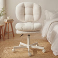 Ultifit H6-02 Adjustable Vanity Chair with Double-layer Thick Cushion, Teddy Velvet Office Desk Chair With Backrest & Wheels, Armless Swivel Computer Chair