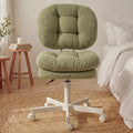Ultifit H6-08 Adjustable Vanity Chair with Double-layer Thick Cushion, Teddy Velvet Office Desk Chair With Backrest & Wheels, Armless Swivel Computer Chair